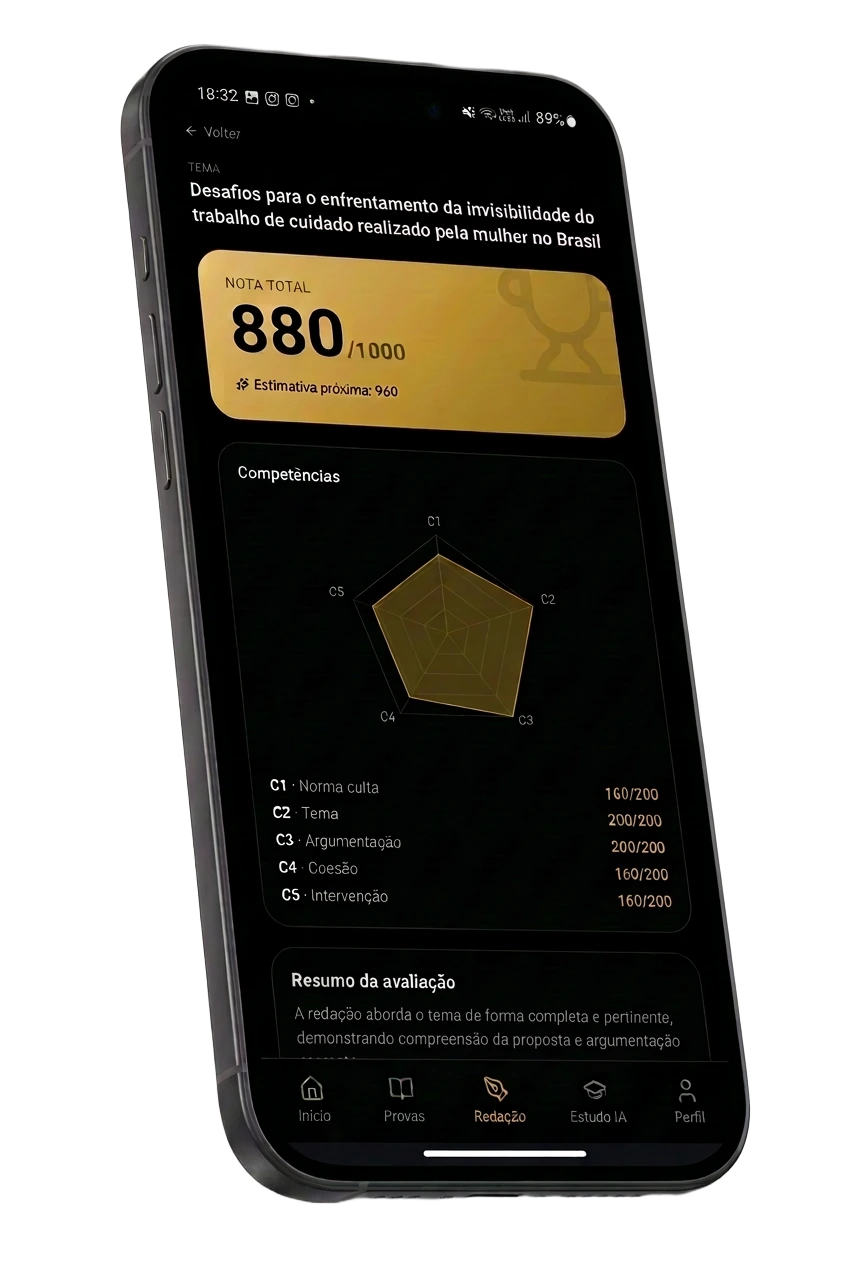 Aplicativo ENEM MASTER exibindo painel de estudos